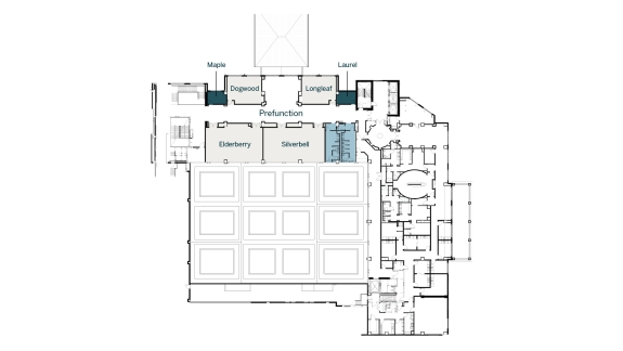 Floorplan of the second floor meeting spaces at Hotel Effie