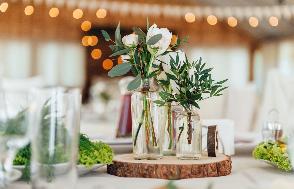 A wedding table centrepiece