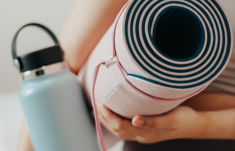 yoga mat and water bottle