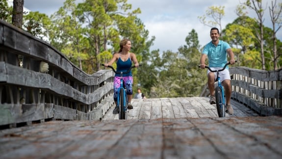 A couple enjoying a bike ride on a sunny day