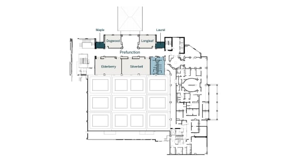 Floorplan of the second floor meeting spaces at Hotel Effie