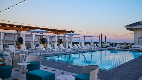 Rooftop pool at dusk