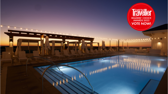 Rooftop pool at night