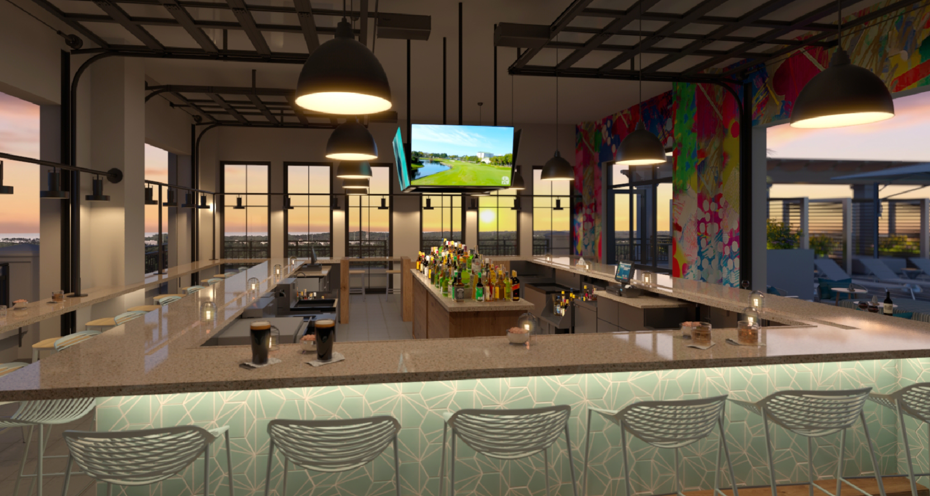 Ara Rooftop Pool & Lounge covered bar.