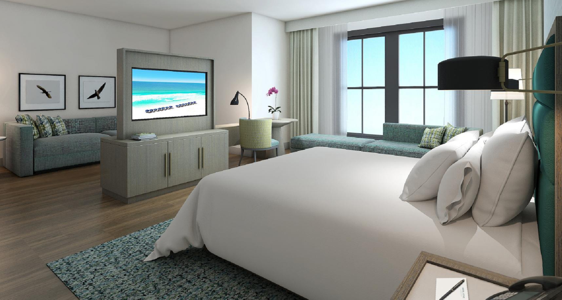 king suite at hotel effie, with balcony.