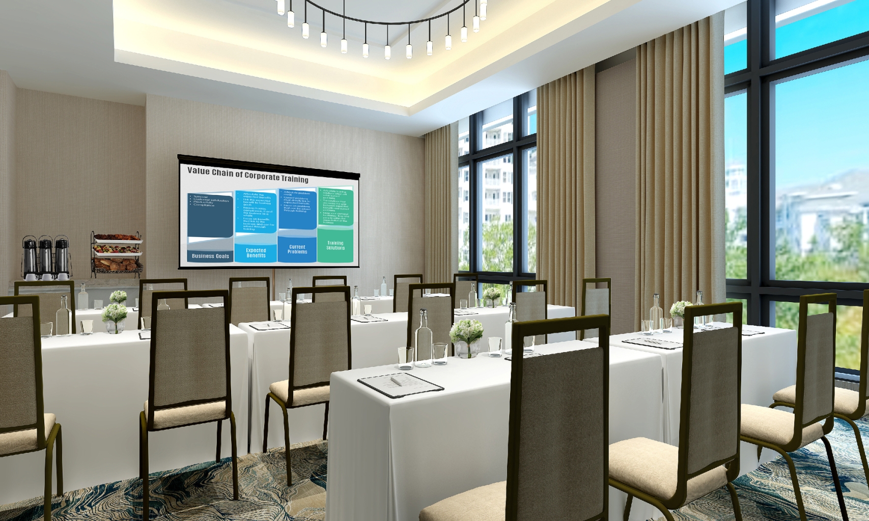 one of the smaller boardrooms with wall to wall windows that provide lots of natural light.