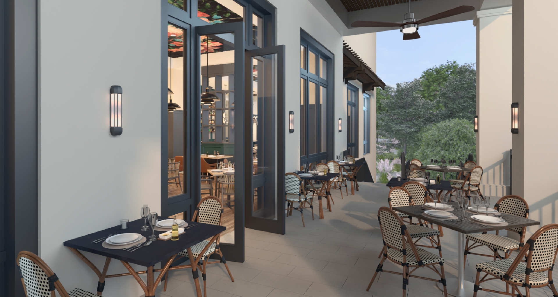 The outdoor patio at Ovide