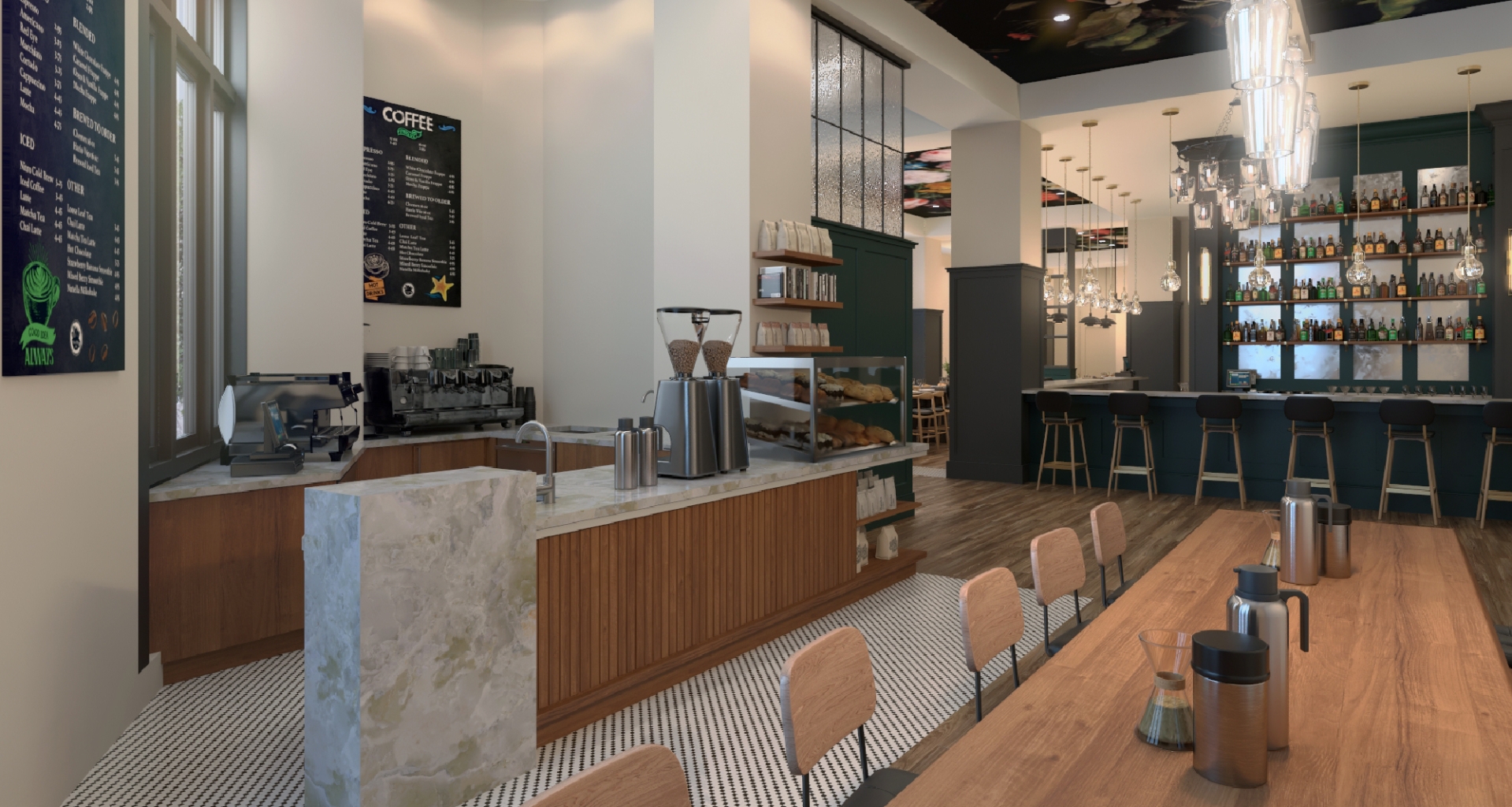 The common seating area at sweetbay coffee bar.
