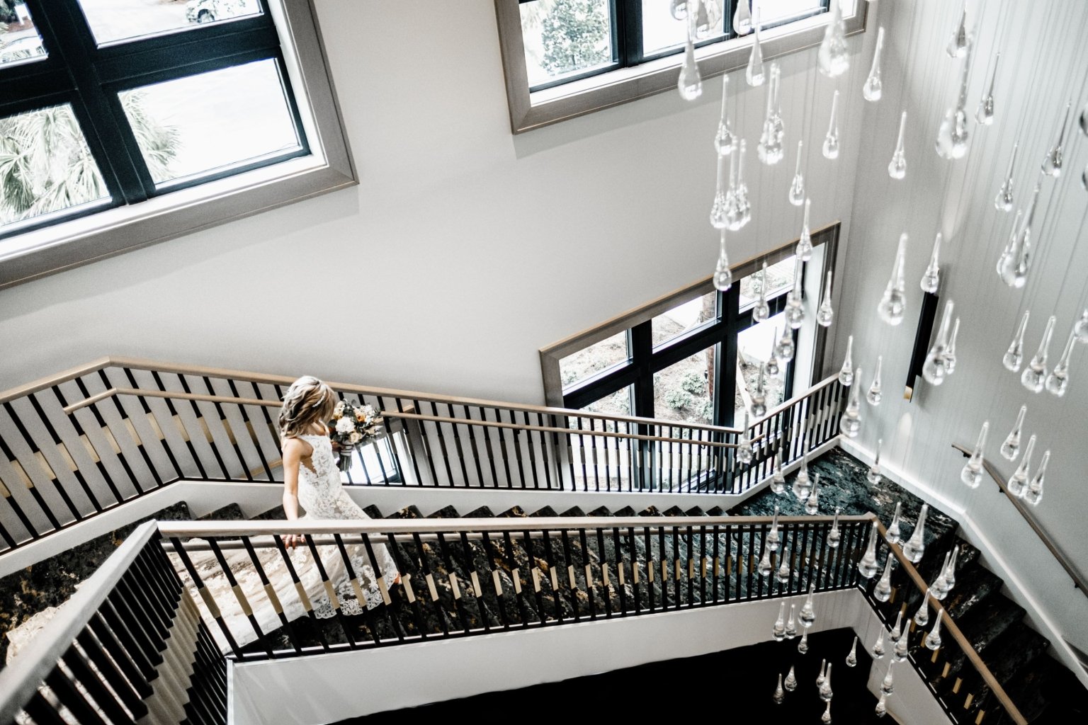 bride descending stairs