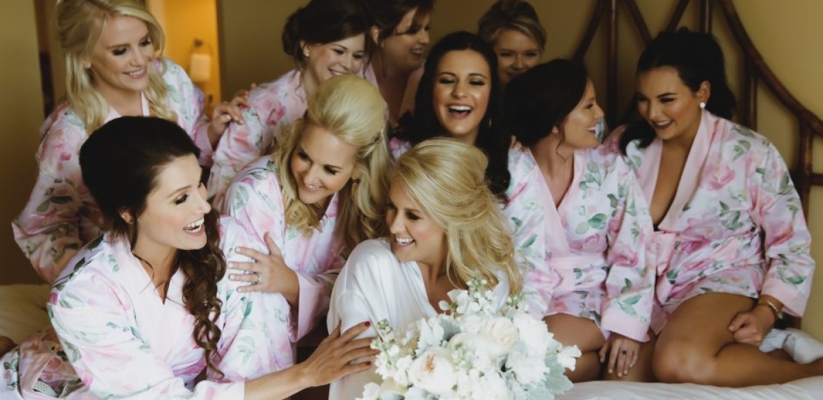 A bridal party getting ready together.