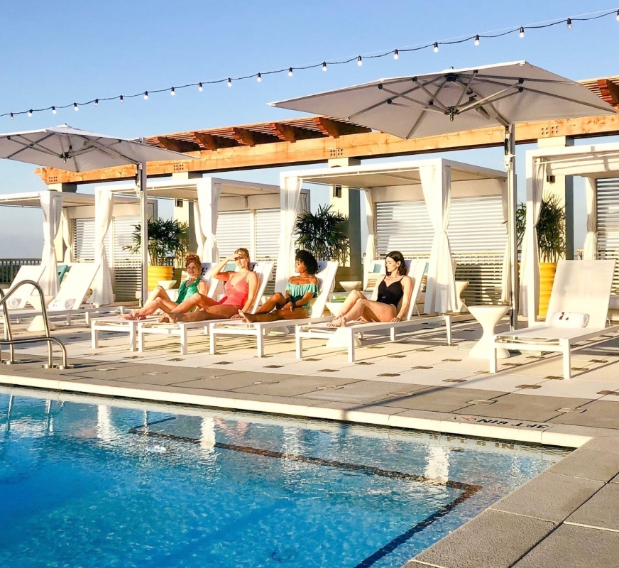 girls by pool