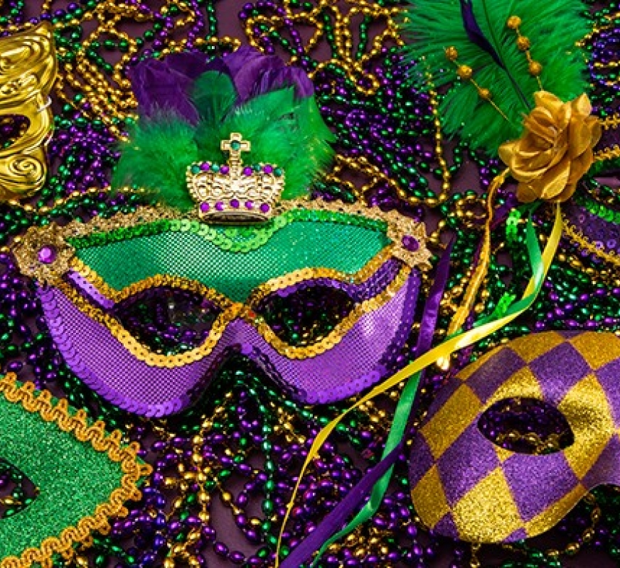 mardi gras mask and beads