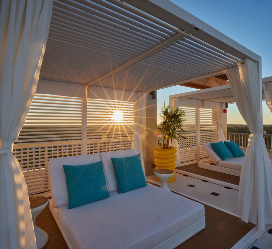 Outdoor bed by the pool